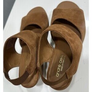 Andre Assous Womens Pipa Cuero Suede Open Toe Slingback Heels Tan Size 7